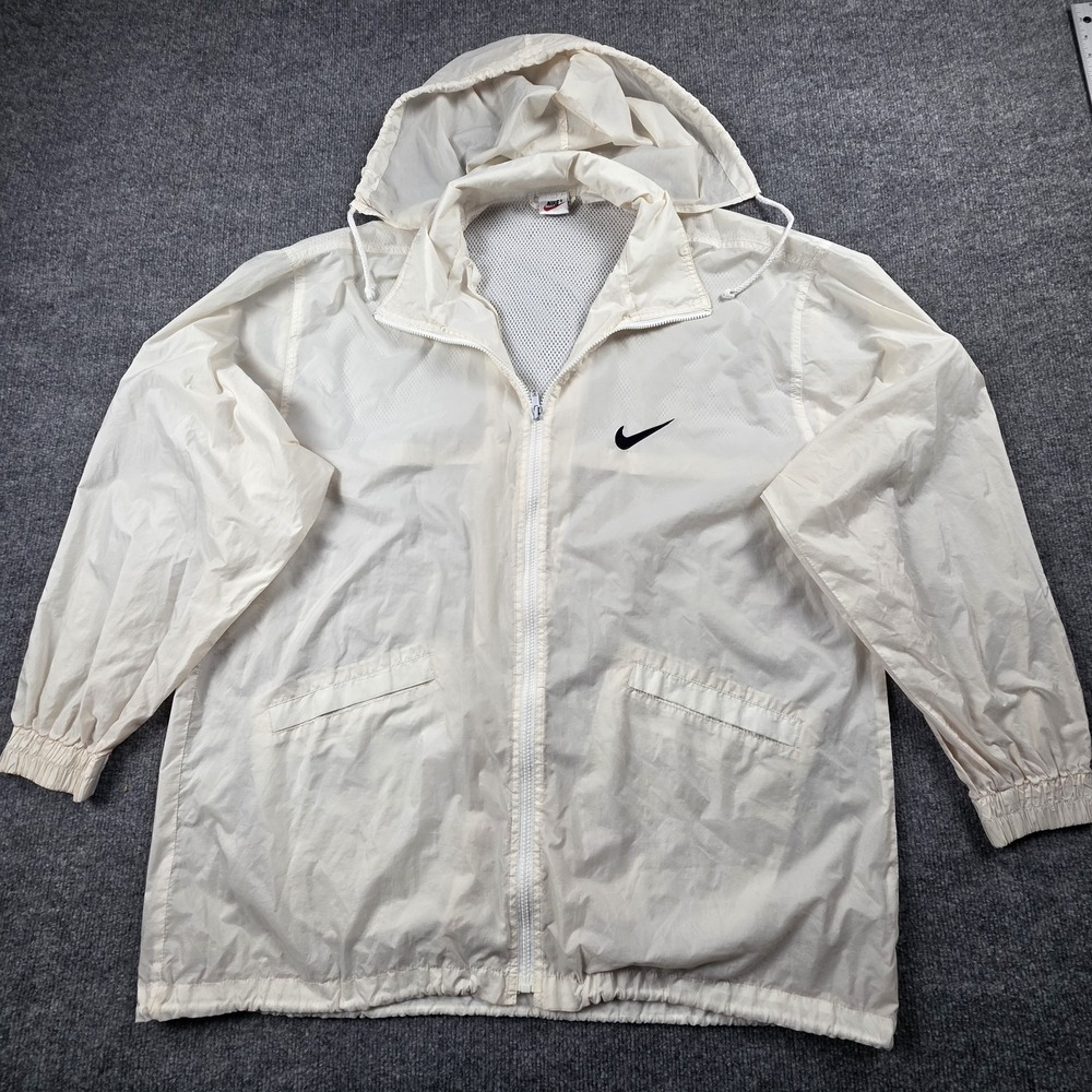 Vintage 90s Nike Windbreaker Jacket Men's XL White Nylon Made in USA‎ Hooded Y2K